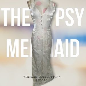 Reggio Vintage 1990s White Butterfly Embroidered Maxi Slip Dress size 8 🦋